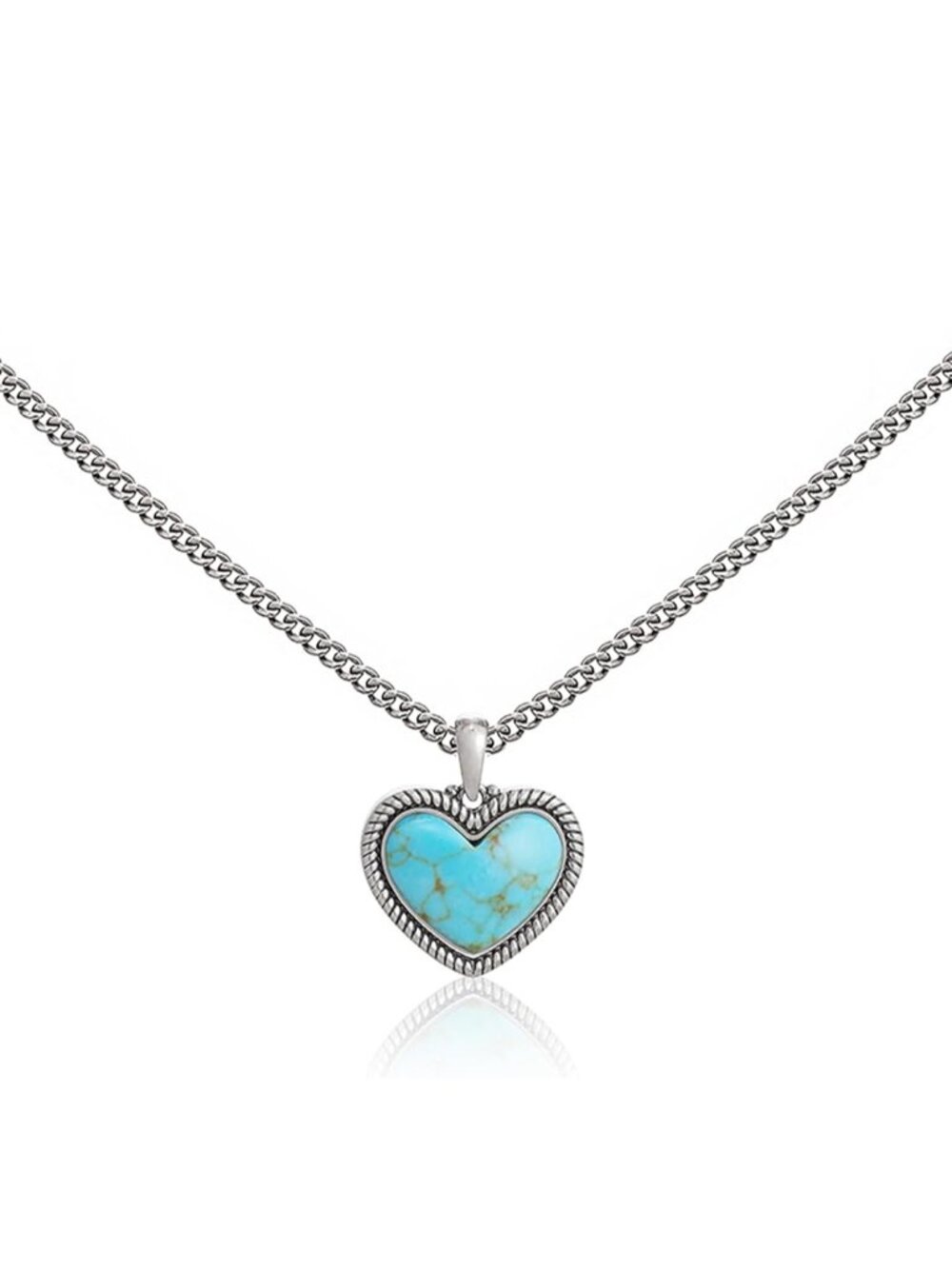 Women's Silver Turquoise Western Gold Plated Heart Turquoise Pendant Necklace